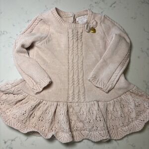 Shabby Chic Baby Girl Sweet Sweater Dress Pink Cableknit Flare Skirt Sz 12 Month